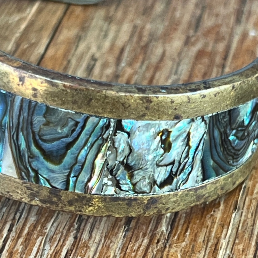 VINTAGE BRACELET abalone flower Mexican cuff - Picture 13 of 16